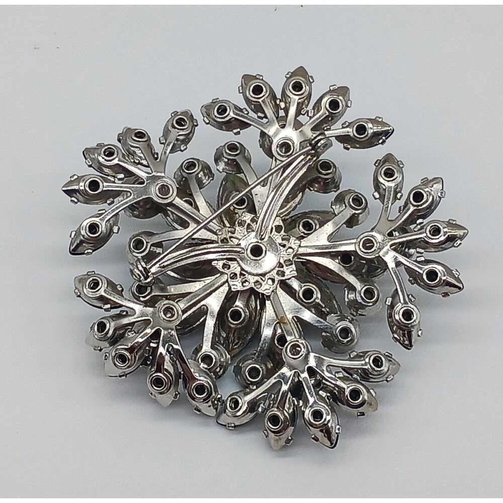 Amazing Bold Black Navette Prong Set Round Aurora Borealis Rhinestone Brooch Vtg - Picture 6 of 11